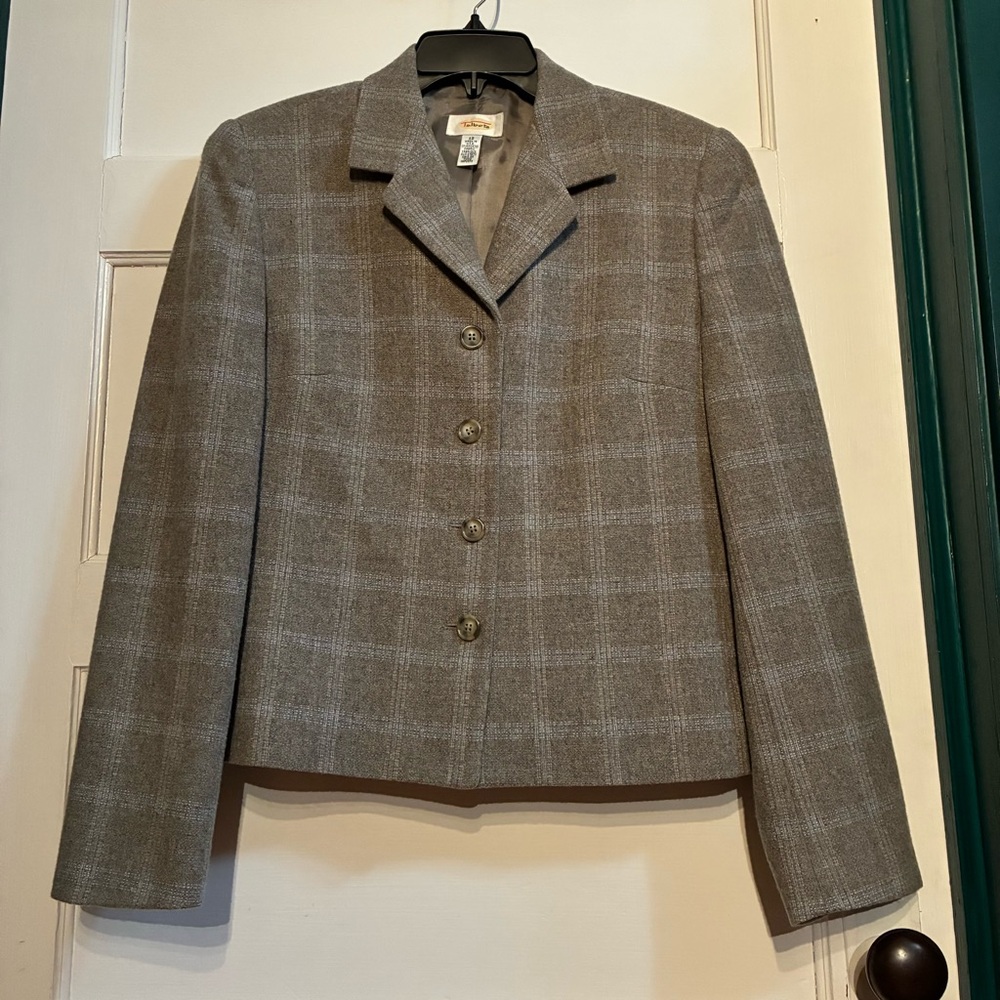 Vintage Talbots Gray Plaid Blazer Wool Cashmere Blend  Literary Chic
